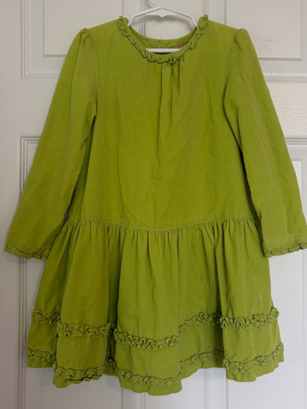 Lime Green Ruffle-Tiered Long Sleeve Dress